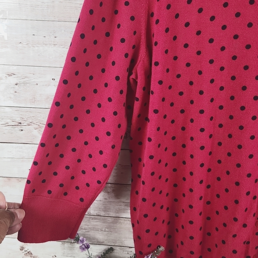 Ellen Tracy, Fushia/Blk Polka Dot Sweater. Sz Label Missing, Measurement Listed - Picture 4 of 10